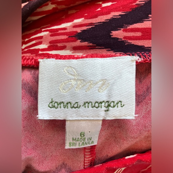 Donna Morgan Womens 3/4 Sleeve Cocktail Dress in Deep Red Chevron Print Sz 6 - Picture 4 of 6
